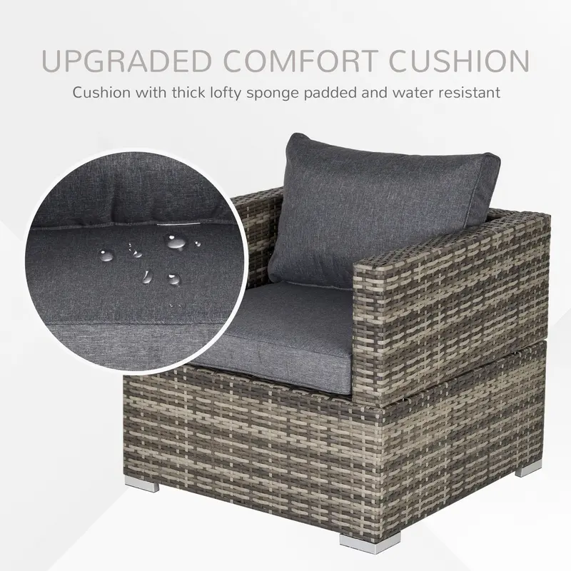 Outdoor Patio Furniture Single Rattan Sofa Chair Padded Cushion All Weather for Garden Poolside Balcony Deep Grey 4