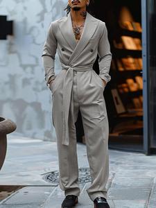 Men Casual Long Sleeve Jumpsuits Solid American Style Fashion Double-Breasted Piece Pants