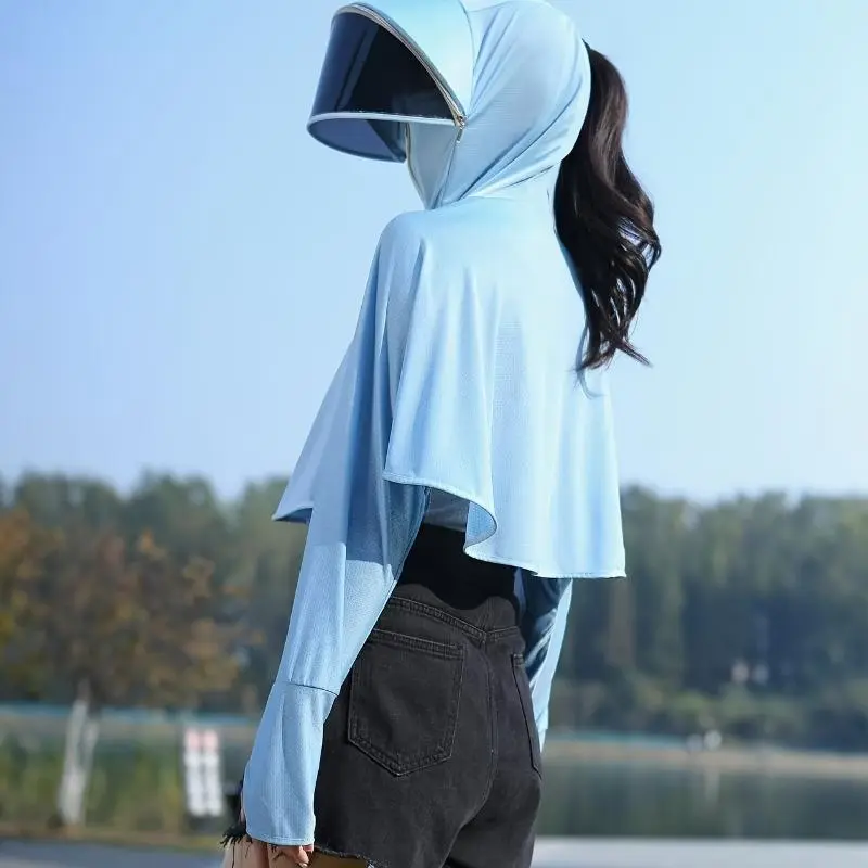 Women's Lightweight Breathable Sun Protection Jacket with Hood - Summer 2024 Collection, Ice Silky Fiber Fabric, Elastic Fit, White, UV Shield for Outdoor Activities & Cycling, Sun Protection Clothing 8
