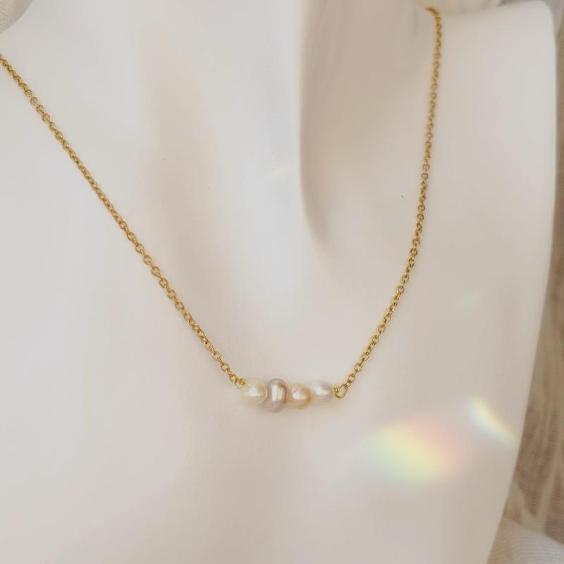 4pcs Fresh water pearl necklace different colour pearls tarnish free silver and gold 6