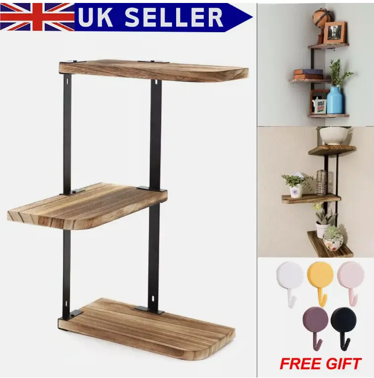 3 Tier Lucca Corner Shelf Modern Floating Wall Shelves Storage Display Shelving 1