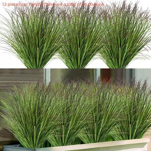 Artificial Plants Plastic Stems UV Resistant Outdoor Decor, 12/24 Pack Fake Shrubs Wheat Grass Home Garden Decoration, Plastic Fake Greenery