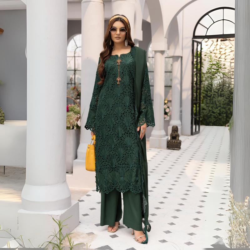 3 Pc Linen Chikenkari Ready to Wear Dress | Simrans | UMSIM4 8