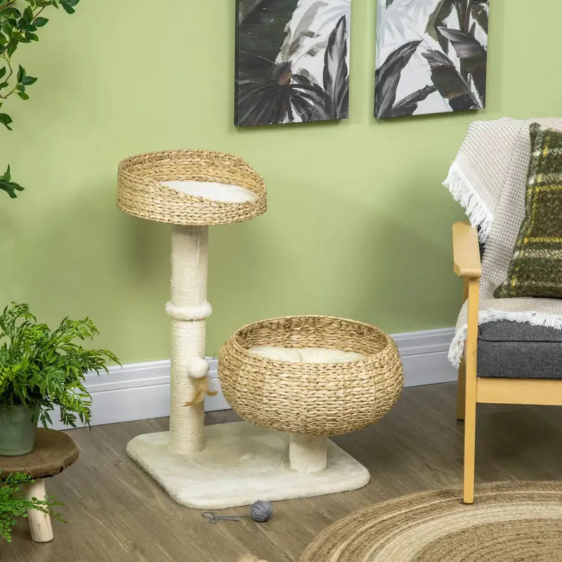 72cm Cat Tree Kitten Tower, with Sisal Scratching Post, Two Beds, Toy Ball 5