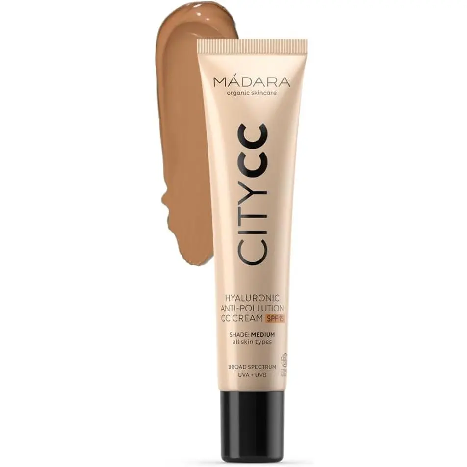 MÁDARA Organic Skincare |   City CC Anti-Pollution CC Cream SPF15 MEDIUM BEIGE - 40ml, With hyaluronic acid and mineral UVA/UVB sunscreen, Lightweight natural colour corrector, COSMOS Natural certified.