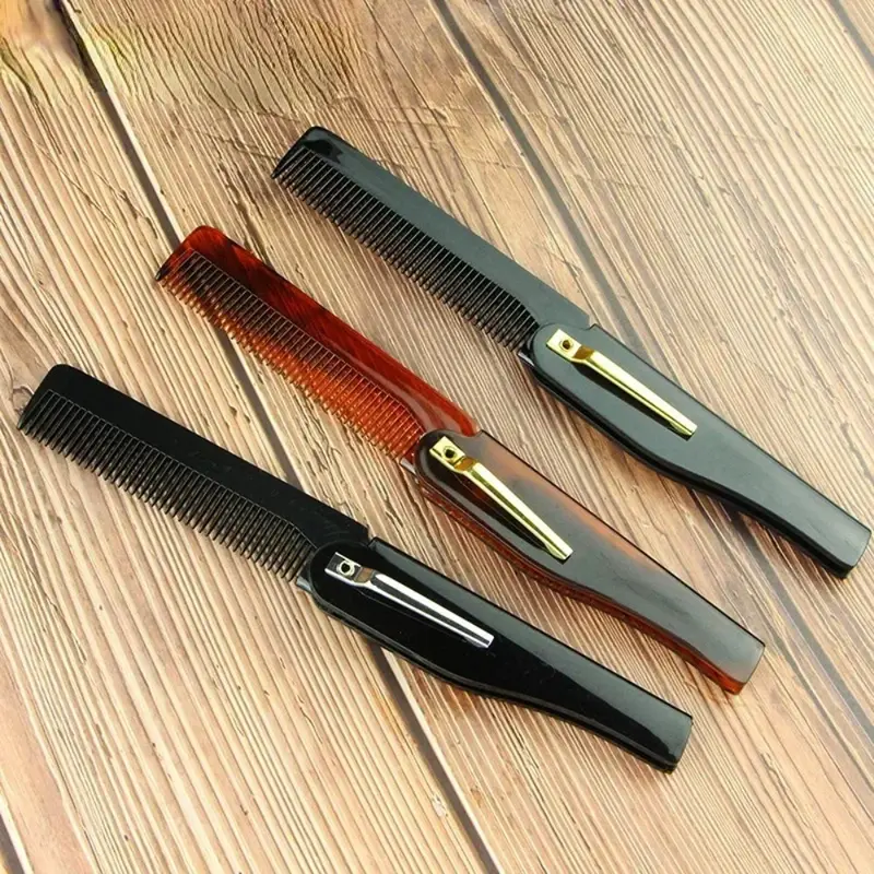 New Design Foldable Hair Comb Pocket Clip Moustache Beard Styling Tool Hairdressing for Men Women Combs 0
