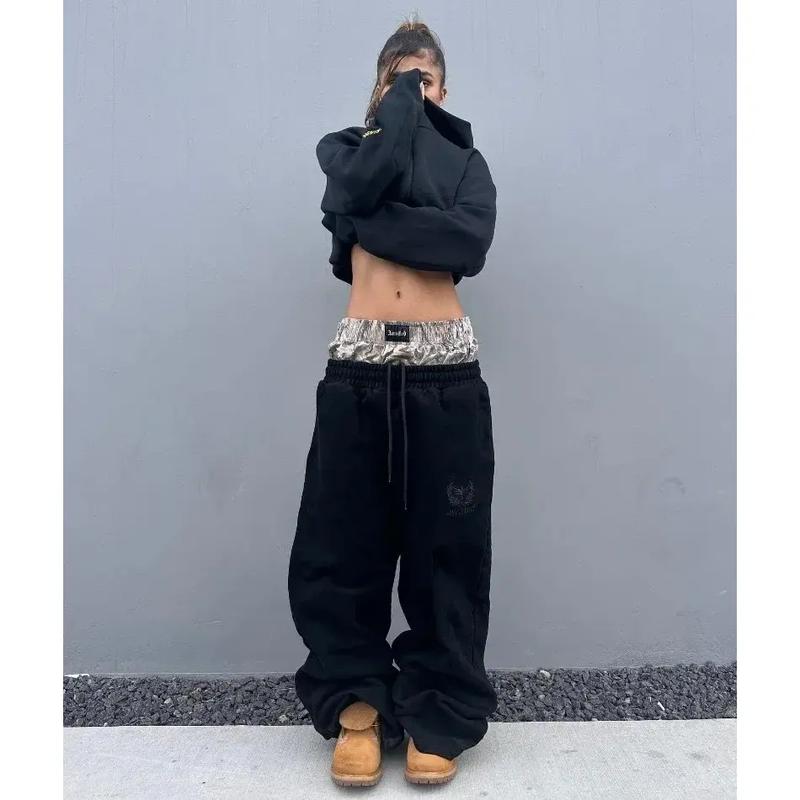 Y2K pants vintage Harajuku double Embroidered waist Sweatpants Men Wome Hip Hop Casual High waisted Wide Leg Pants Streetwear 3