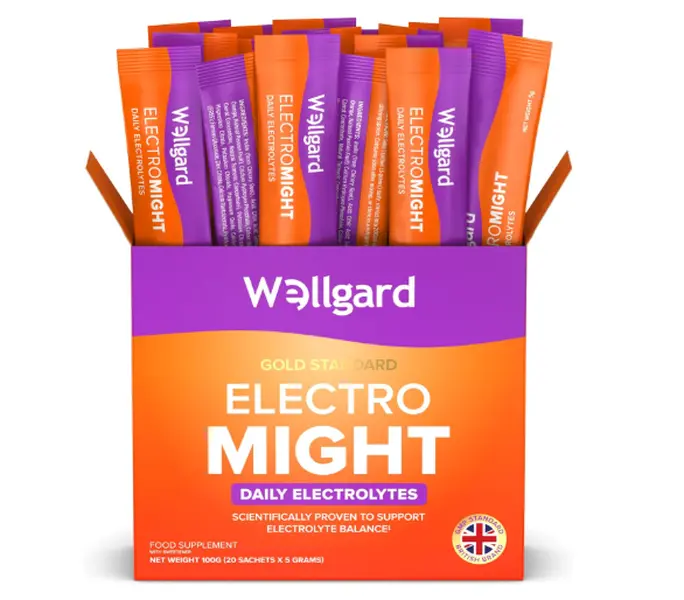 Wellgard Electromight, Advanced Electrolytes with Magnesium, Iron & Vitamin C, Energy & Muscle Function Supplement, 20 Sachets, Electrolyte Imbalance viral  supplement