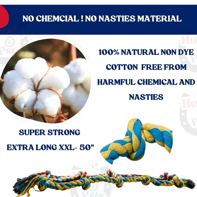 Dog Rope Toy 50 Inch/ 127cm with 5Knots for Medium and Large aggressive dog Chewers, Rope Indestructible Dog Chew Toys, Tough Dog Tug Toy for Teeth Cleaning and Tug of War 6