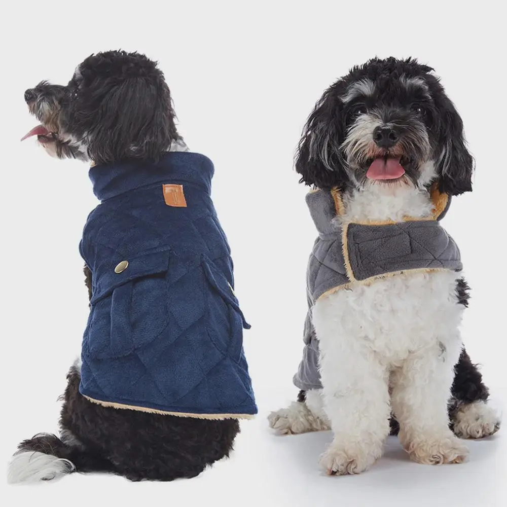 Winter Dog Clothes for Small and Medium Dogs - Windproof and Warm Fleece Jacket with Stylish PU Hole and Quilted Pocket