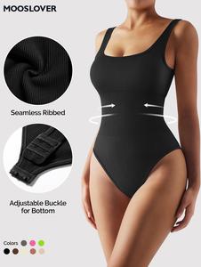 Mooslover UK Women's Bodysuits Sexy Ribbed Sleeveless Square Sleeveless Neck Tank Tops Padded Bodysuit Padded Womenswear Comfort Squareneck Basic