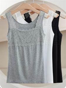 Women's Contrast Lace Tank Top, Summer Clothes Women, Casual Comfortable Breathable Seamless Sleeveless Top for Summer, Summer Wear 2024, Soft Comfy Sleepwear for Women