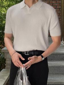 Men's Solid Color Ribbed Polo Shirt, Regular Fit Casual Short Sleeve Top for Summer, Fashion Men's Clothes for Daily Wear, Gamis