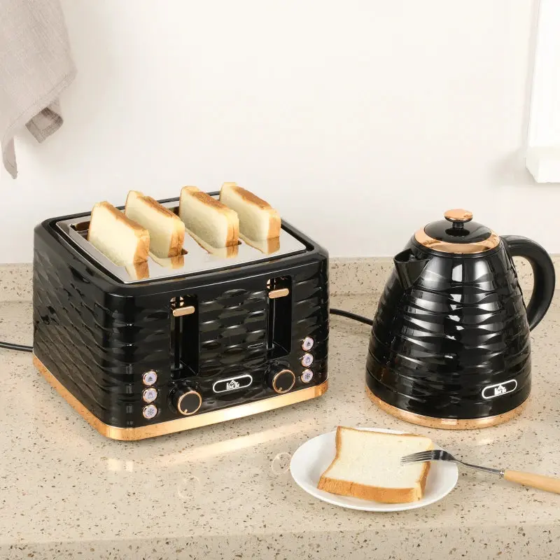 Kettle (1.7L) and Toaster Set with 7 Browning Controls and Crumb Tray (4 Slice) - Black / Gold 1