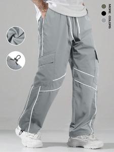 Men's Striped Print Drawstring Waist Pants, Casual Comfy Breathable Straight Leg Trousers for Outdoor Activities, Men's Bottoms for All Seasons, Gymclothes, Lightweight Sweatpants, Athletic Bottoms, Casual Street Sweatpants, Summer Fashion Sweatpants