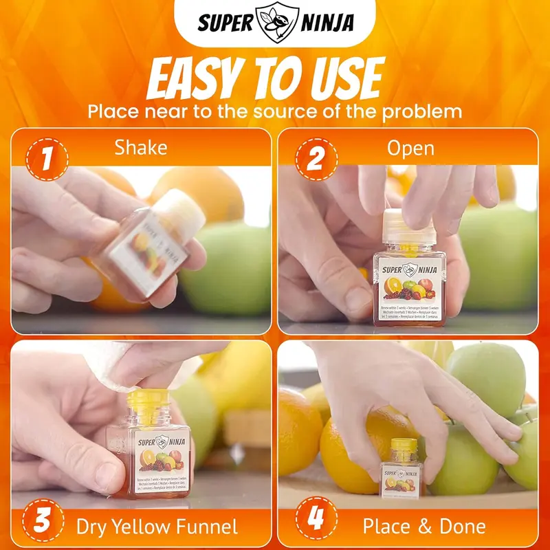 HOT Super Ninja Fruit Fly Trap - 4 pack, Highly Effective Fruit Fly Killer for Home & Kitchen, Up to 3 Weeks of Performance per Bottle, Child & Pet Friendly 1