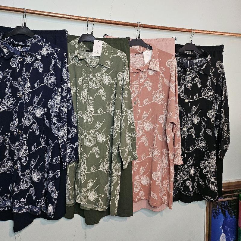 Women's beautiful glittery flower print 2 pc coord set long length size 14/20 3