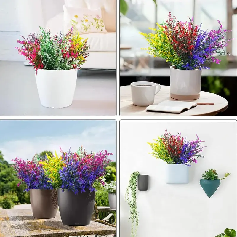 HNVNER 16 Bunches Outdoor Artificial Flowers Artificial Lavender Flowers Uv Resistant Plastic Fake Flowers for Outside Hanging Baskets Planter Garden Home Decorating artificial  plant garden  plants garden  flowers 6