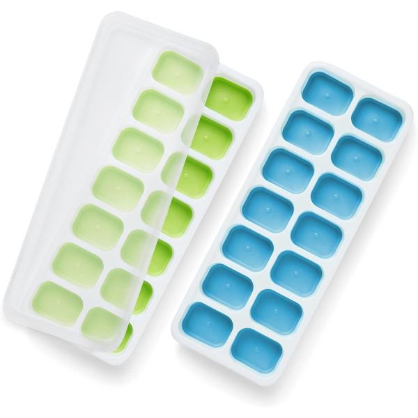 2 Pack Silicone Ice Cube Trays (25x9.5cm) with Non-Spill Flexible Moulds Lids Easy to Remove Ice Cube Tray Kitchen 0