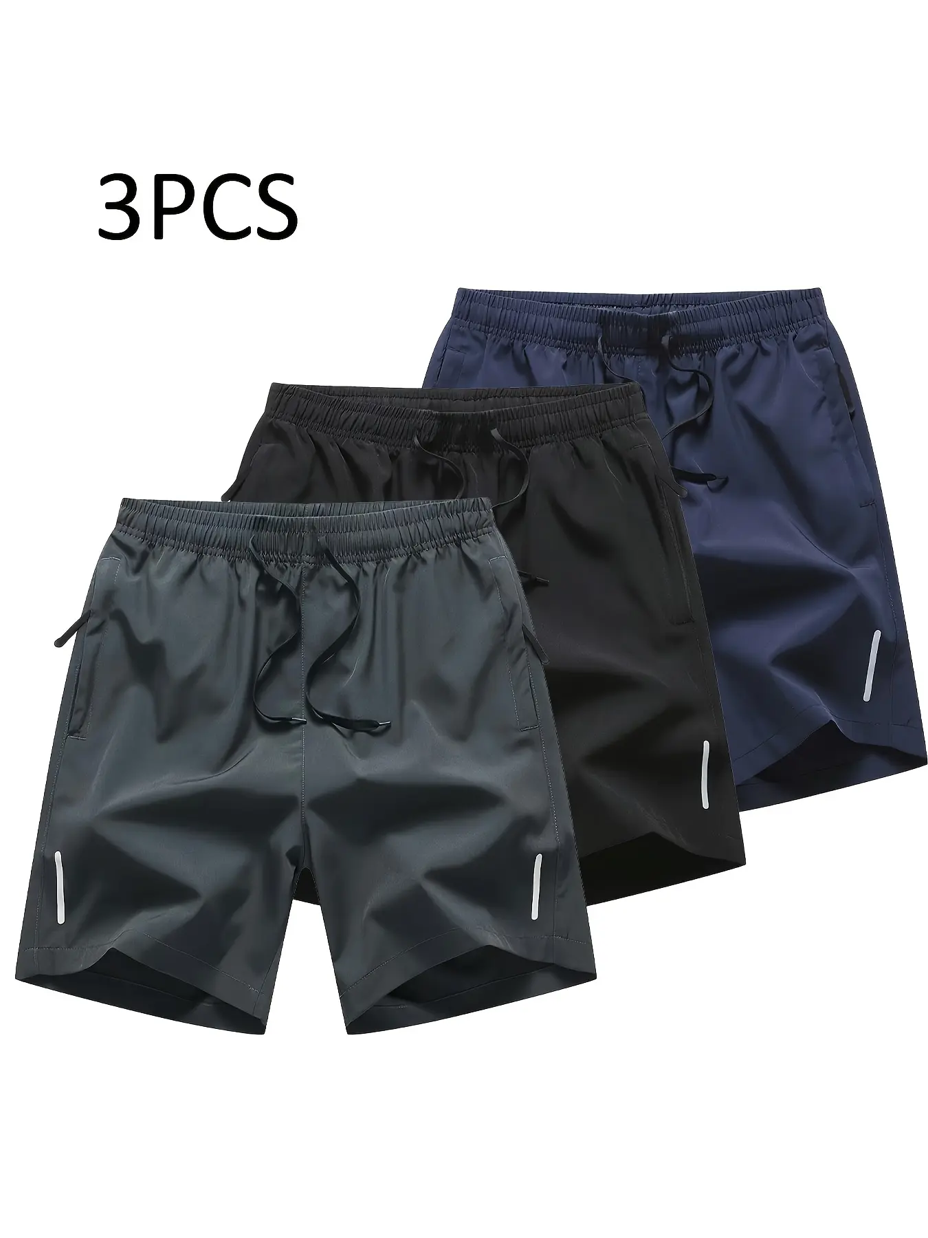 New summer men's breathable quick-drying 3-pack sports shorts - drawstring design + anti-theft zipper pocket black technology fabric essential equipment for hiking and running"