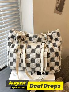 Women's Fashionable Checkerboard Pattern Tote Bag, Large Capacity Shoulder Bag, Casual Versatile Handbag for Daily Used, Checkered Pattern Bag