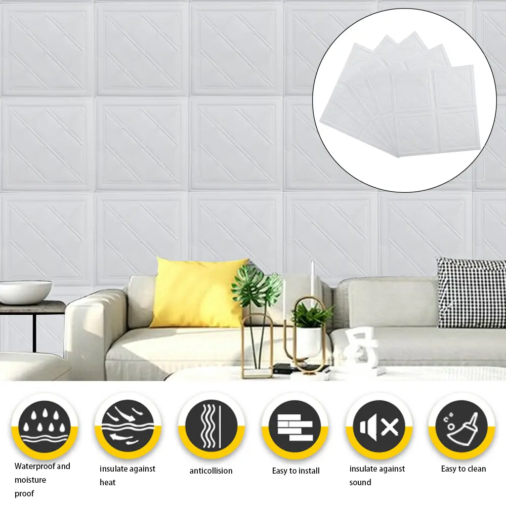 Livingandhome 5PCS 70 x 70cm Foam Filled Self-Adhesive Wall Panels for Home Decor
