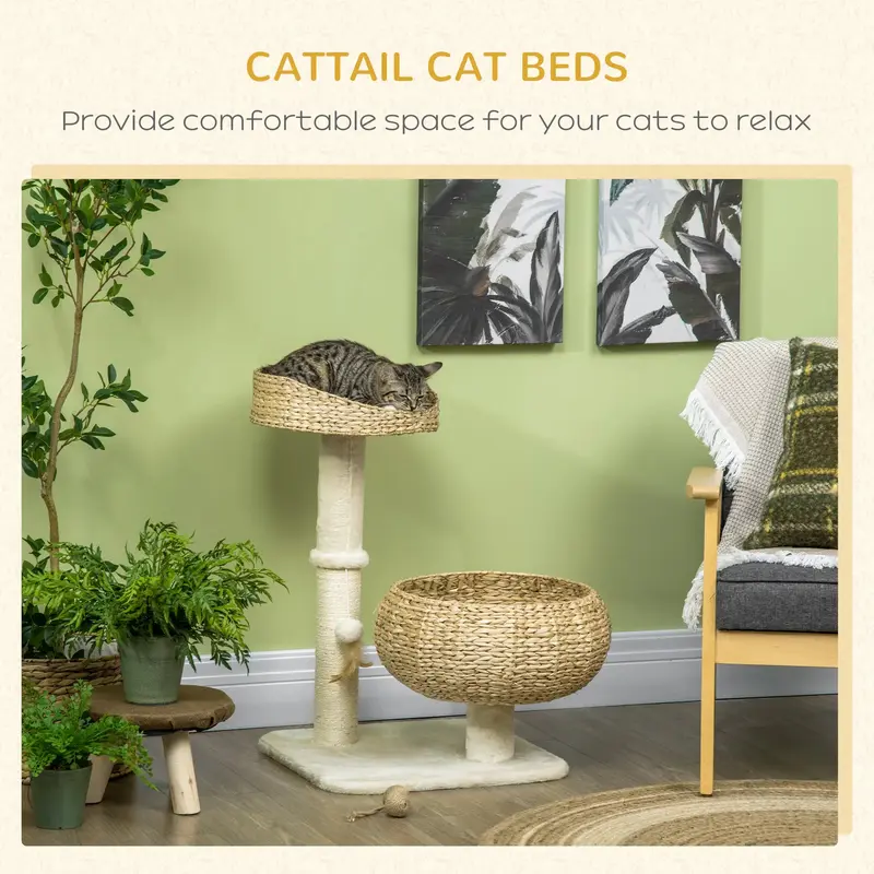 72cm Cat Tree Kitten Tower, with Sisal Scratching Post, Two Beds, Toy Ball 3