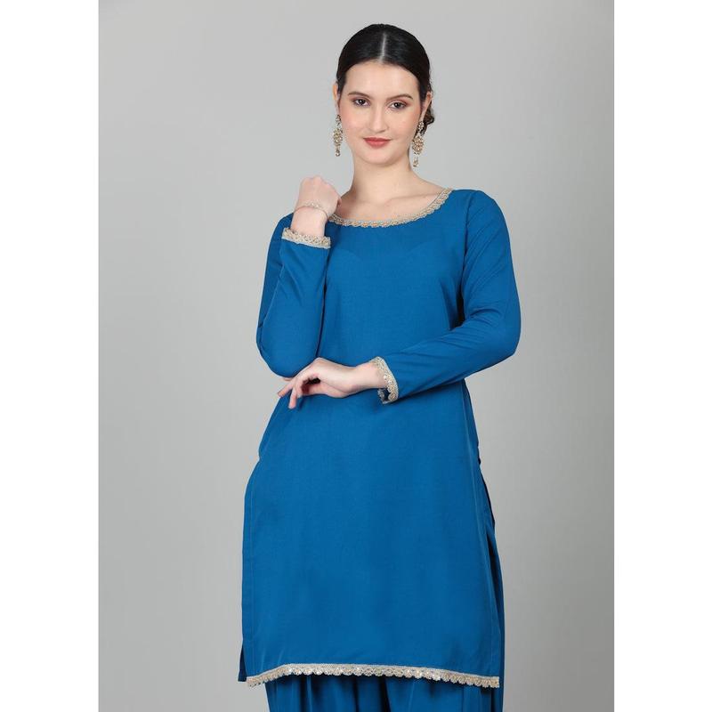 Blue Crepe Printed Dupatta Suit Set 2