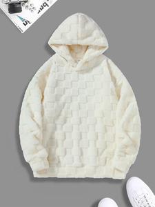 Men's Loose-Fitting Solid Color Textured Plush Hoodie, Thick Thermal Warm Casual Long Sleeve Hooded Sweatshirt for Fall & Winter, Men's All-Match Clothes for Daily Wear