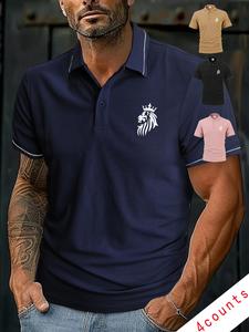 Men's Regular Fit Plain Jacquard Short Sleeve Polo Shirt, Casual Business Collared Top for Summer, Fashion Men's Clothes for Daily Wear