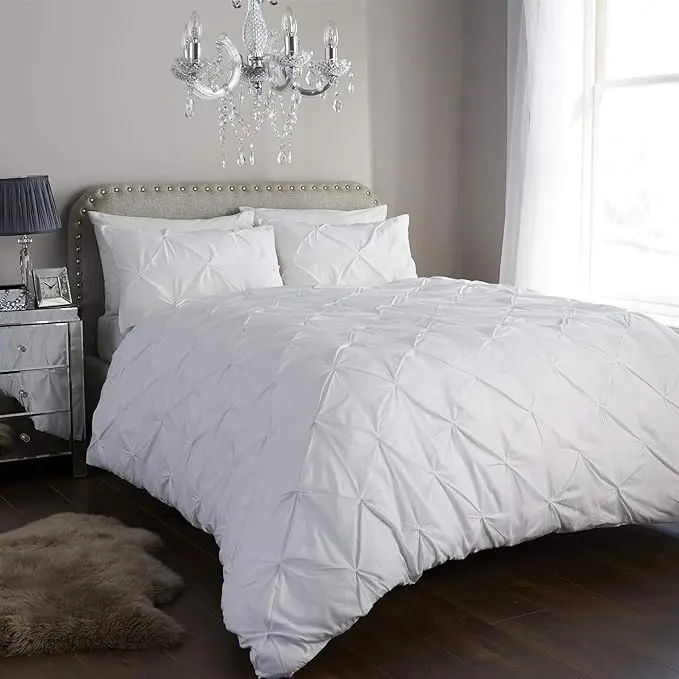 Pintuck Pinch Pleated Duvet Cover Set with Matching Pillow Cases - Soft Microfiber, 200 Thread Count, Luxury Hotel Quality Quilt Bedding Cover, UK Sizes 0