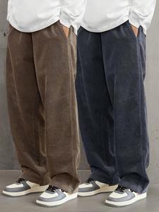 Men's Solid Corduroy Pants, Casual Comfy Drawstring Waist Straight Leg Trousers for Fall & Winter, Men's Bottoms for Daily Wear