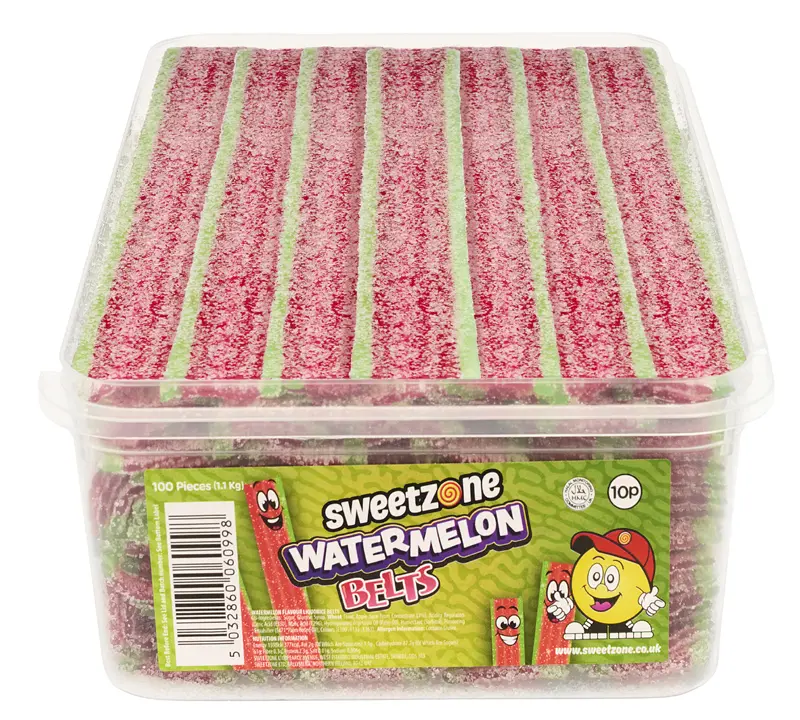 NEW Sweetzone Fizzy Belts – 1.1kg Tub 100 Belts Per Box | Choose from Watermelon, Apple, Rainbow, Strawberry, Raspberry OR Cola 6