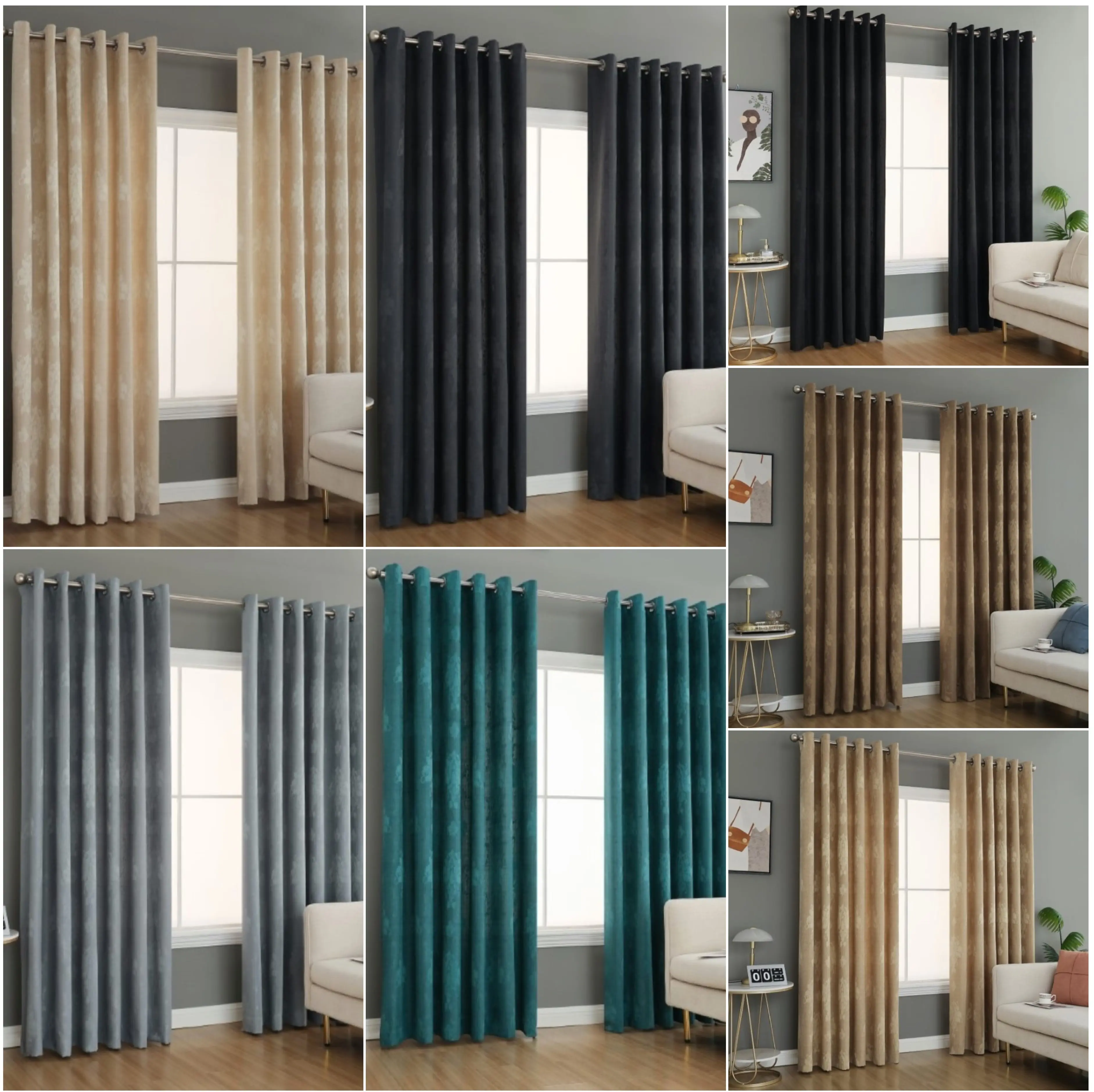 BQC Eyelet Curtains for Living Room Ring Top Jacquard Curtains Fully Lined Modern Panels Eyelet Curtains for Bedroom with 2 Free Tie Backs