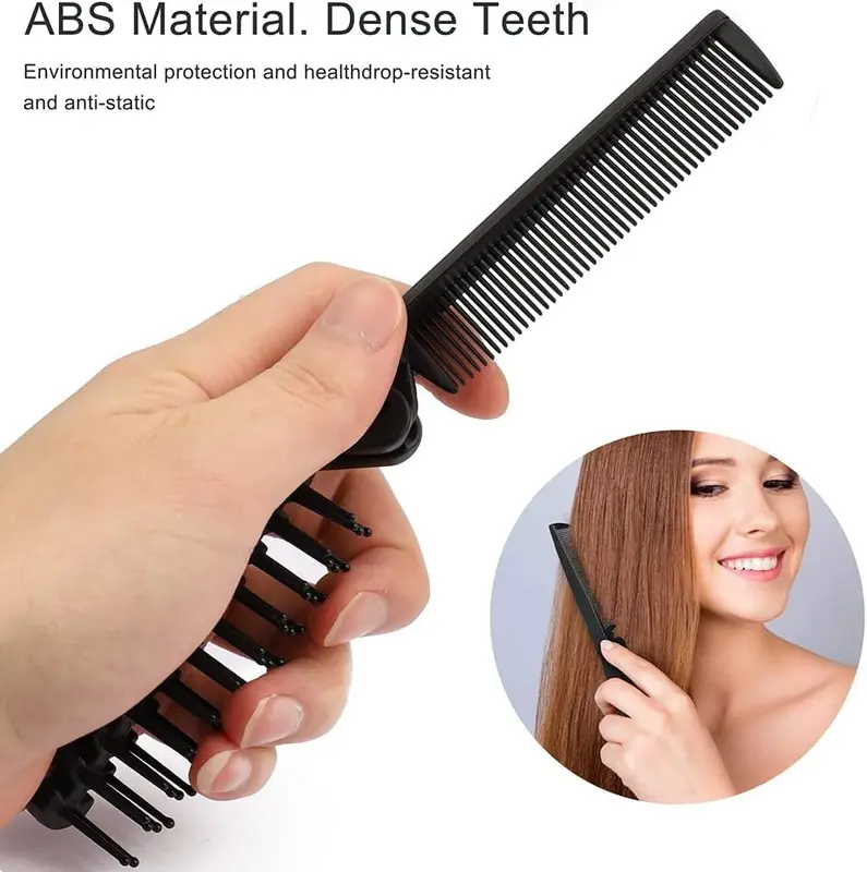 Folding Hair Brush and Comb, Plastic Portable Travel Hair Brush Pocket Hair Comb Double Headed Massage Hair Comb for Thick, Thin Hair (Black) 5
