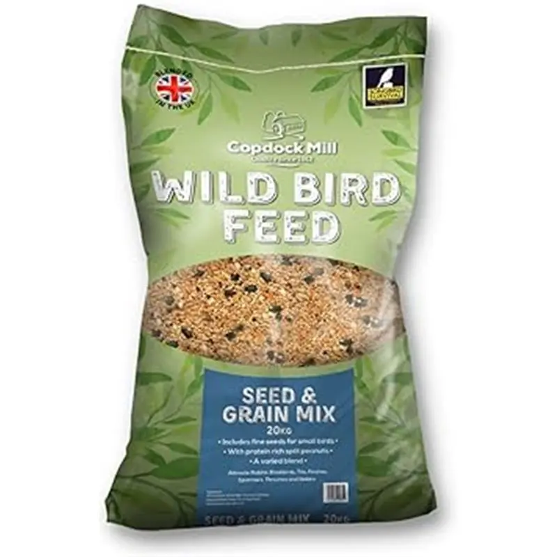 Copdock Mill Wild Bird Seed & Grain Mix 20kg Bag - High Energy Food for All Year Round - Natural Ingredients Including Sunflower Seeds and Peanuts