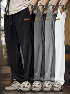 Men's Letter Print Drawstring Waist Pants, Casual Comfy Loose Straight Leg Trousers for Summer, Men's Bottoms for Daily Wear