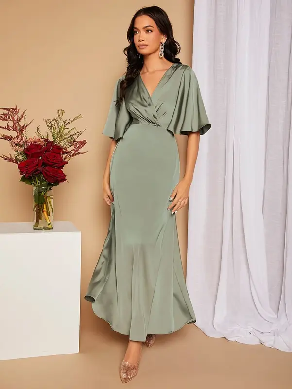 Belle Cut Out Tie Back Butterfly Sleeve Satin Bridesmaid Dress 4