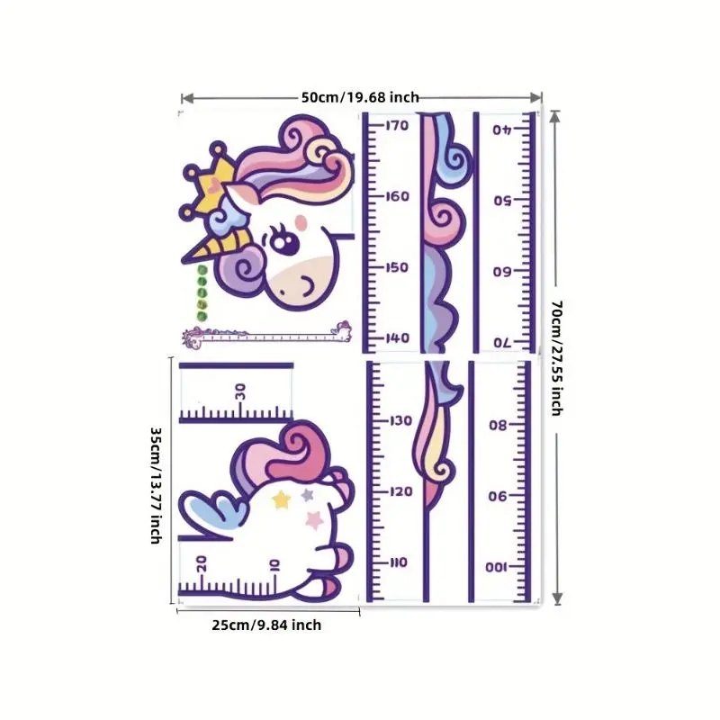 1pc Unicorn Giraffe Dinosaur Height Wall Sticker, Room Wall Decoration Sticker, Creative Cartoon Measuring Height Ruler Sticker, Self-adhesive Removable Wall Sticker 3