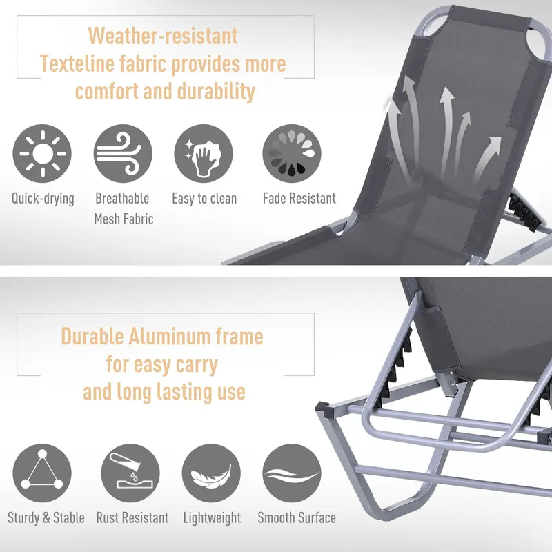 Outsunny Sun Lounger Relaxer Recliner w/ 5-Position Adjustable Backrest Pool Sun Bathing 4