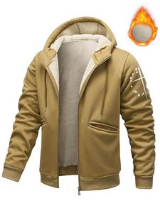 Men's Solid Zip Up Drawstring Hooded Jacket, Loose Casual Long Sleeve Pocket Thermal Lined Outerwear for Fall & Winter, Men's Clothes for Daily Wear