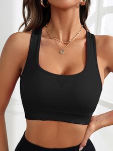 Women's Solid Sports Vest, Sporty High Stretch Detachable Pad Crop Tank Top, Summer Outfits 2024, Women Sport & Outdoor Clothing, Summer Sports Top for Yoga Gym Fitness