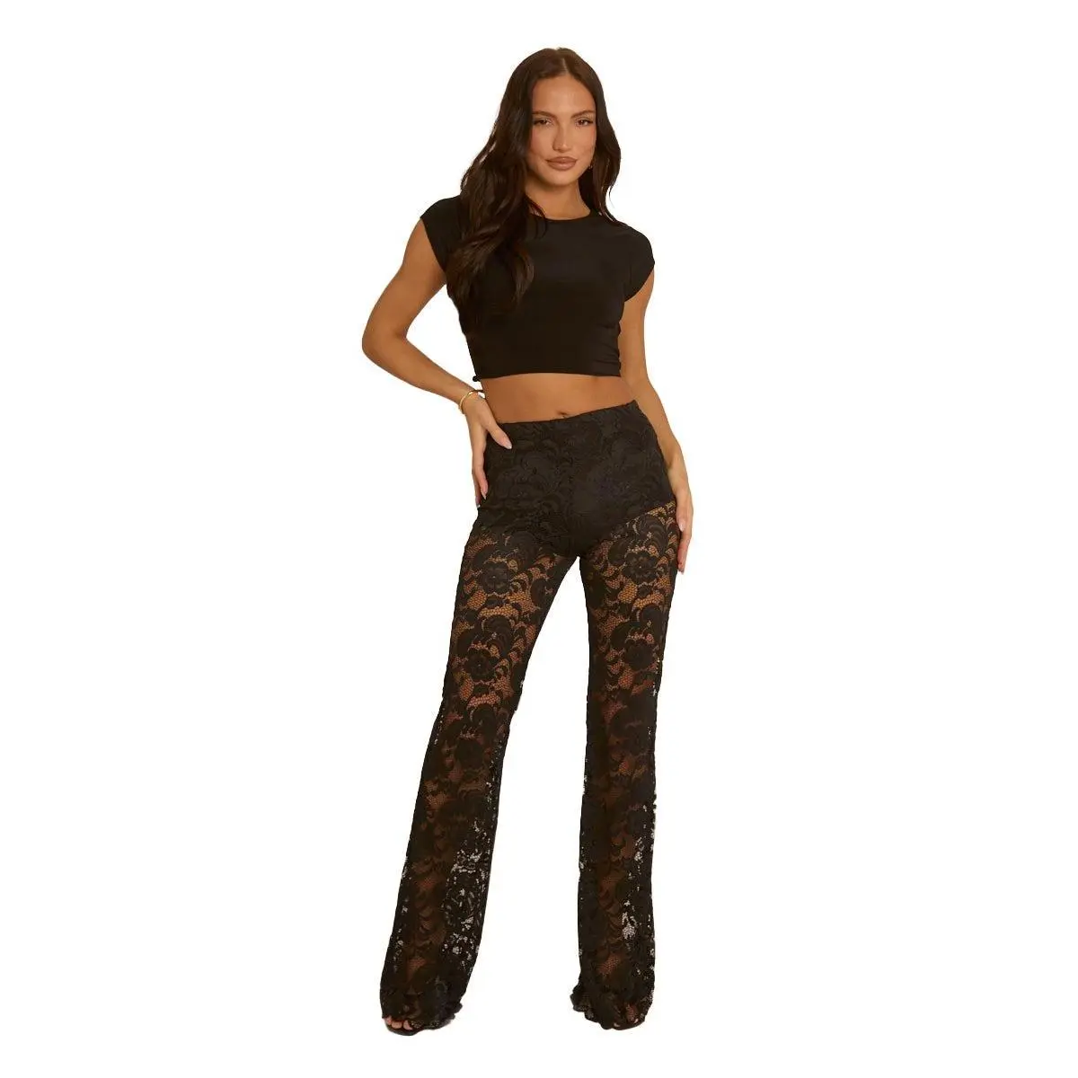 Antonella Womenswear Rebellious Fashion Lace Kick Flare Trousers