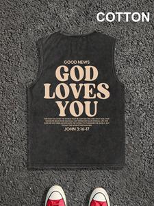 Men's Letter Print Tank Tee, Regular Fit Casual Sleeveless Top for Summer, Men's Top for Daily Wear