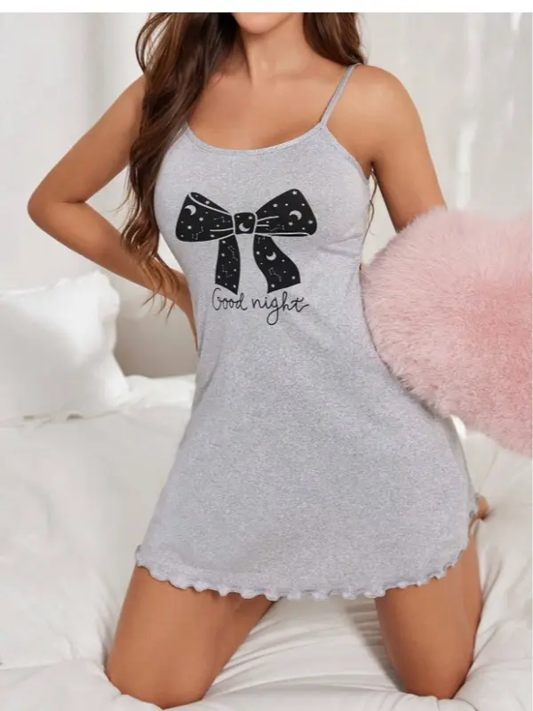 Simple Butterfly Print Camisole Dress With Spaghetti Straps, Casual Sleepwear 2