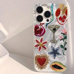 Fashion Unique Beads Heart & Fruit & Star & Flower Pattern Cellphone Case, Decorative Phone Protector Cover, Phone Accessories Compatible with iPhone 11 12 13 14 15 Pro Max, Casing, Protective, Cute Smartphone Cases