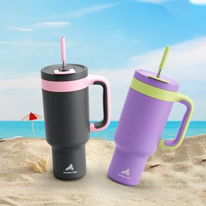 POWCAN 40oz Insulated Water Bottle with Straw Handle & Lid 24H Cold Large Reusable Stainless Steel Travel Mug Dishwasher Safe Perfect Gift for Men Women meokylid Flask Drinkware 34Hrs Cold 24Hrs Hot 10Hrs Hot Bottled Tumbler Portable