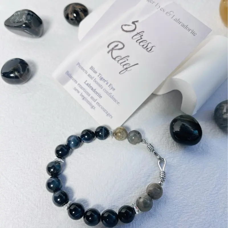 Blue Tiger Eye & Labradorite Stress Relief Bracelet for Men and Women 2