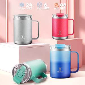 【 Small Capacity Hydration 】 Meoky 14 Oz/20 Oz Office Cup With Handle, Cute European Cup Water Cup, Portable And Durable Hot And Cold Beverage Drum Water Bottle, 2-In-1 Straw,  Leak Proof Straw Cover, Suitable For Travel And Holiday Gift Giving