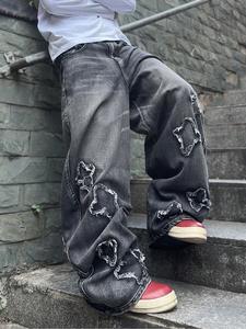 Men's Pocket Denim Jeans, Loose Casual Fashion Comfy Fabric Wide Leg for Daily Outdoor Wear, Mens Bottoms for All Seasons